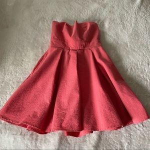 Lauren James Coral Pink Solid Seersucker Strapless Sweetheart Dress